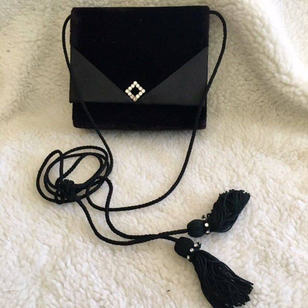 NEW! Black Satin & Velvet Evening Bag
